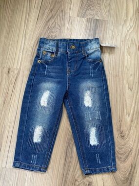 Kids Distressed Dark Blue Denim Jeans
